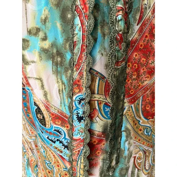 Vintage Ubu Paisley Floral Popcorn Maxi Dress Boho Scalloped Lace Trim Belted - Picture 8 of 14